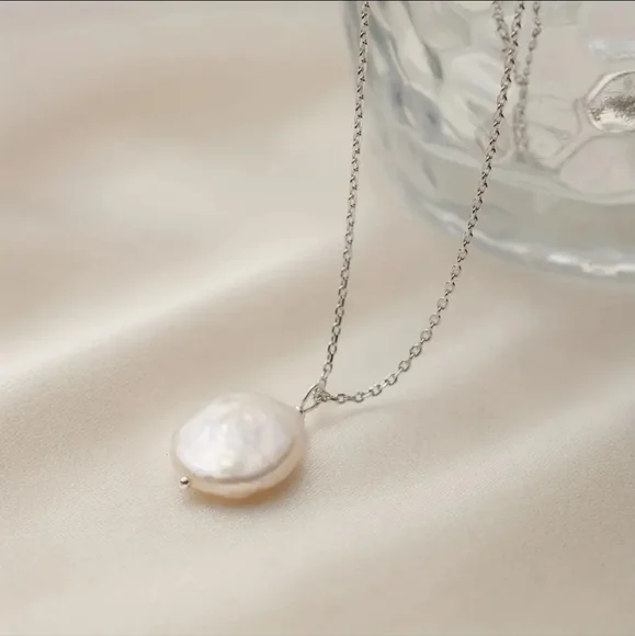 Baroque Style 925 Sterling Silver Irregular Shape Freshwater Pearl  Necklace. - Picture 2 of 5